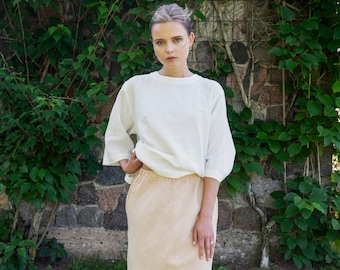 Loose Fit Linen Top, Linen Blouse Below The Waist- GEMA