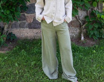 High-Waisted Wide-Leg Linen Pants: Elegant Patch Pocket Trousers