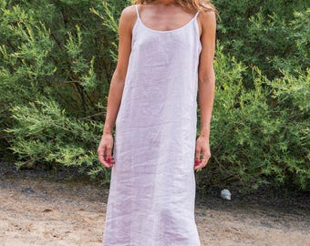 Linen Maxi Dress: Elegant Long Summer Dress with Adjustable Straps