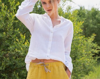 Classic Loose-Fitting Linen Shirt with Button Closure, Back Pleat, and Extended Hem - DUTI
