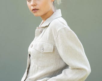 Linen Blazer: Straight Silhouette Jacket with Extended Sleeves