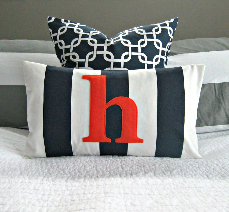 Monogrammed Lumbar Pillow Cover Navy and White Stripe with Etsy