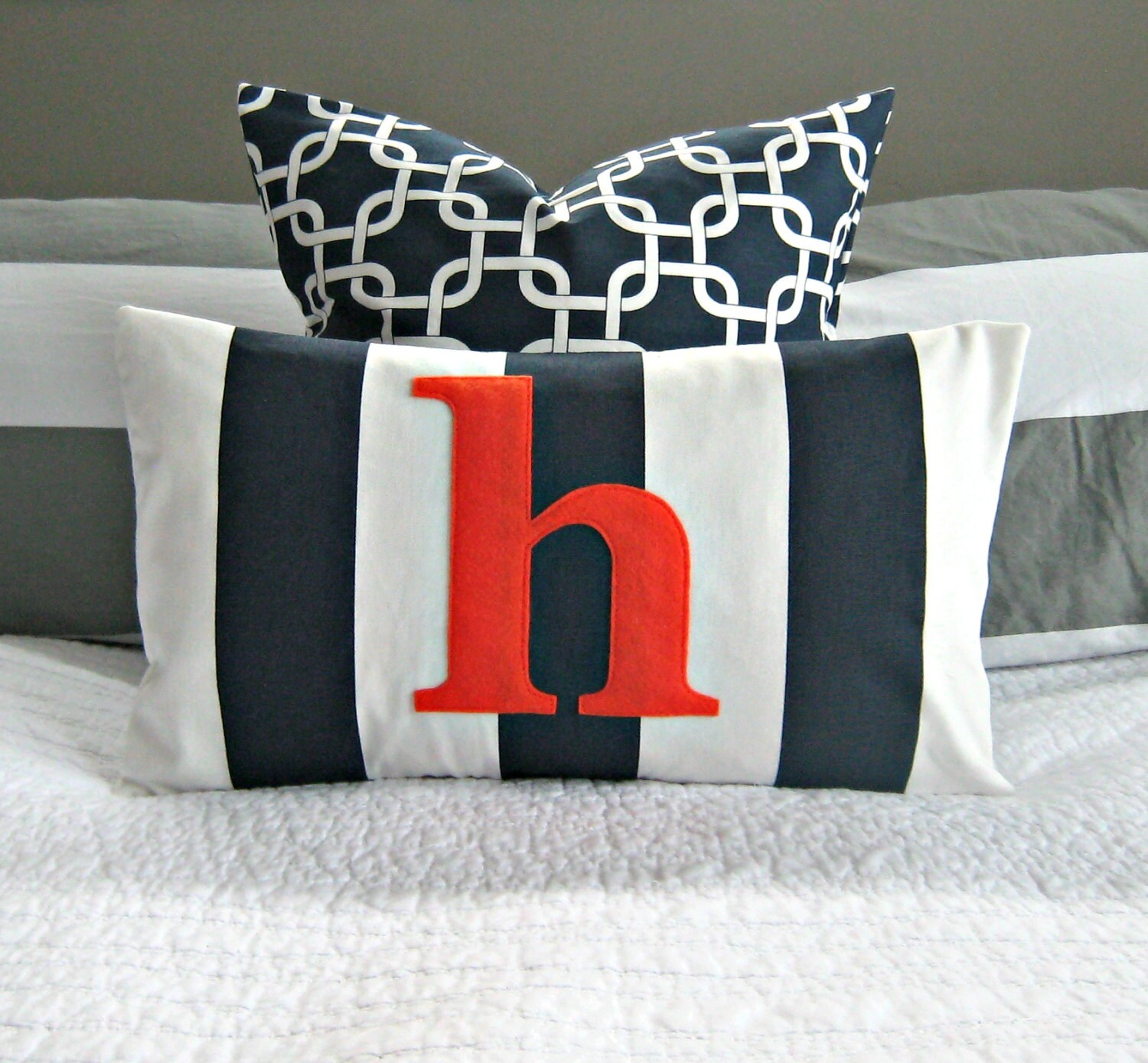 Monogrammed Lumbar Pillow Cover Navy and White Stripe with Etsy