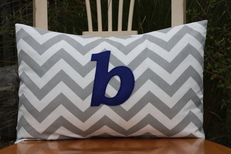 Monogrammed Lumbar Pillow Cover Grey Chevron and Navy Etsy
