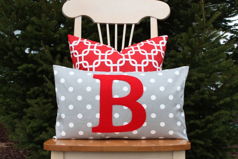 Modern Monogrammed Grey and White Dot Lumbar Pillow Cover Etsy