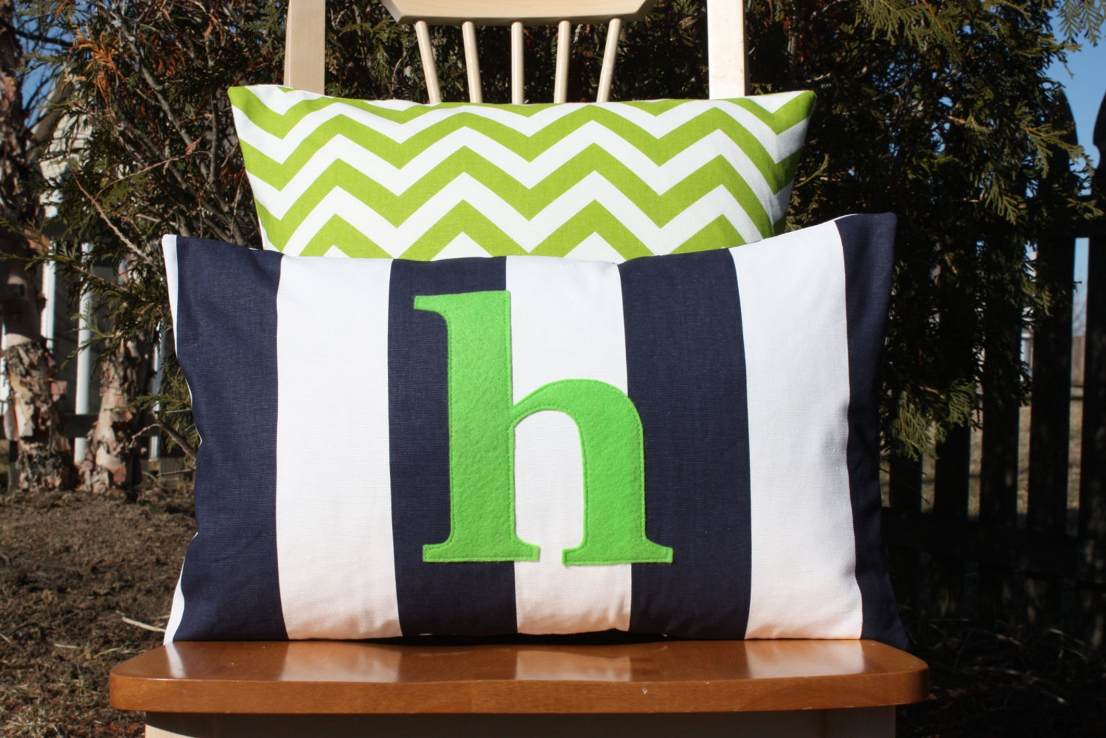 Monogrammed Lumbar Pillow Cover Navy and White Stripe with Etsy