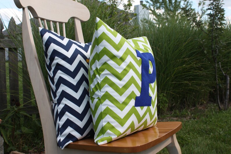 Monogramed Green Chevron Pillow Cover Etsy