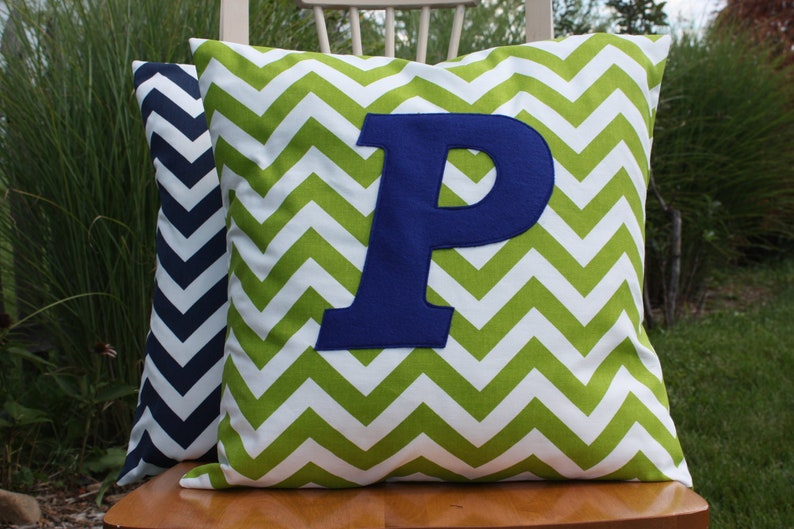 Monogramed Green Chevron Pillow Cover Etsy
