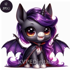 Vampire Unicorn Halloween Clipart Bundle, 12 Jpeg Cute Spooky Baby Unicorns, Trick or Treat Graphics, Commercial Use Digital Art Printables
