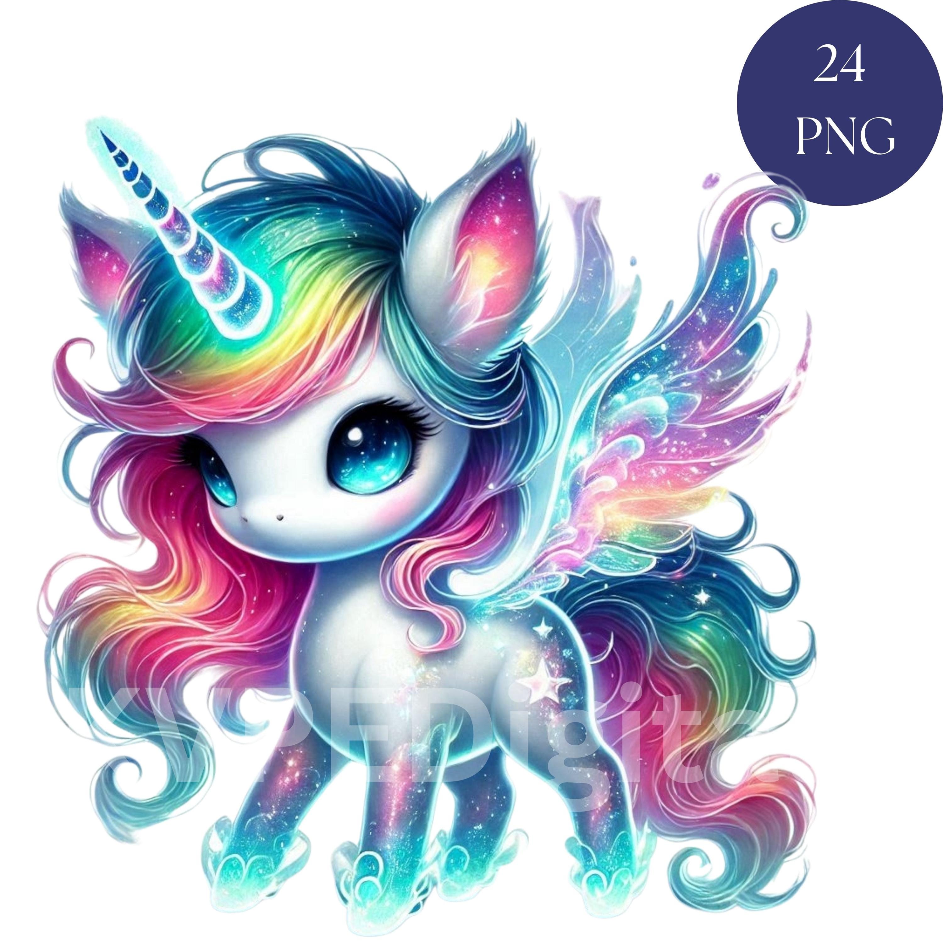 Magical Rainbow Unicorn Colorful Pastel Clipart Bundle, 24 Cute Digital Wall Art Decor Printables, Instant Download Files Scrapbooking Craft