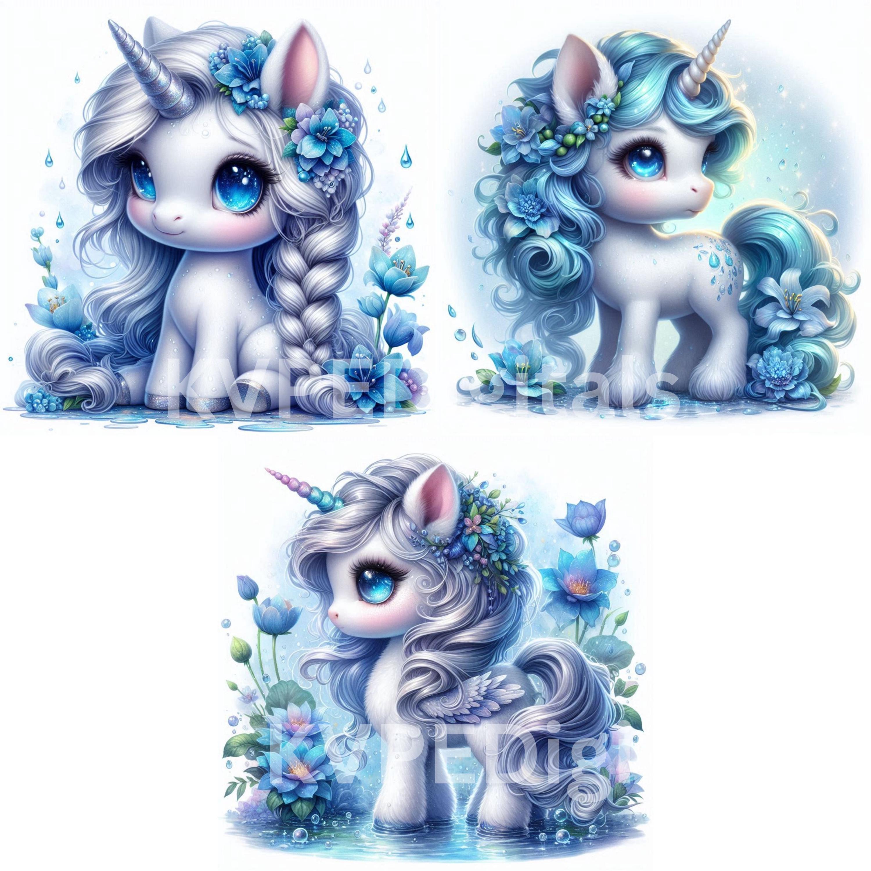 Floral Water Unicorn Clipart Bundle, 15 Jpeg Flower Unicorns, Garden ...
