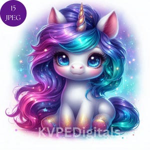 Glitter Galaxy  Unicorn Clipart, 15 Jpeg Cosmic Fantasy Unicorn, Sparkly Celestial Unicorn Illustration, Space Unicorn Sublimation Design
