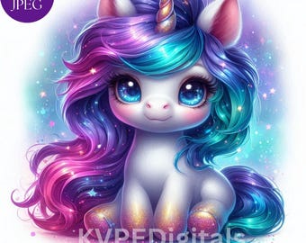 キラキラ輝く銀河ユニコーンのクリップアート、15枚のJpeg宇宙