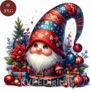 Christmas Gnome Clipart Bundle, 16 Jpeg Holiday Gnomes, Festive Winter Gnome, Cute Christmas Graphics, Commercial Use Digital Art Printables