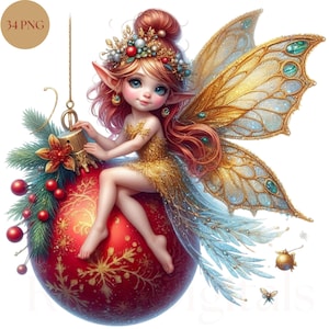 Clipart de hada de duendecillo navideño, 34 lindos imprimibles navideños PNG, descarga instantánea de arte digital de pared de fantasía festiva, uso comercial