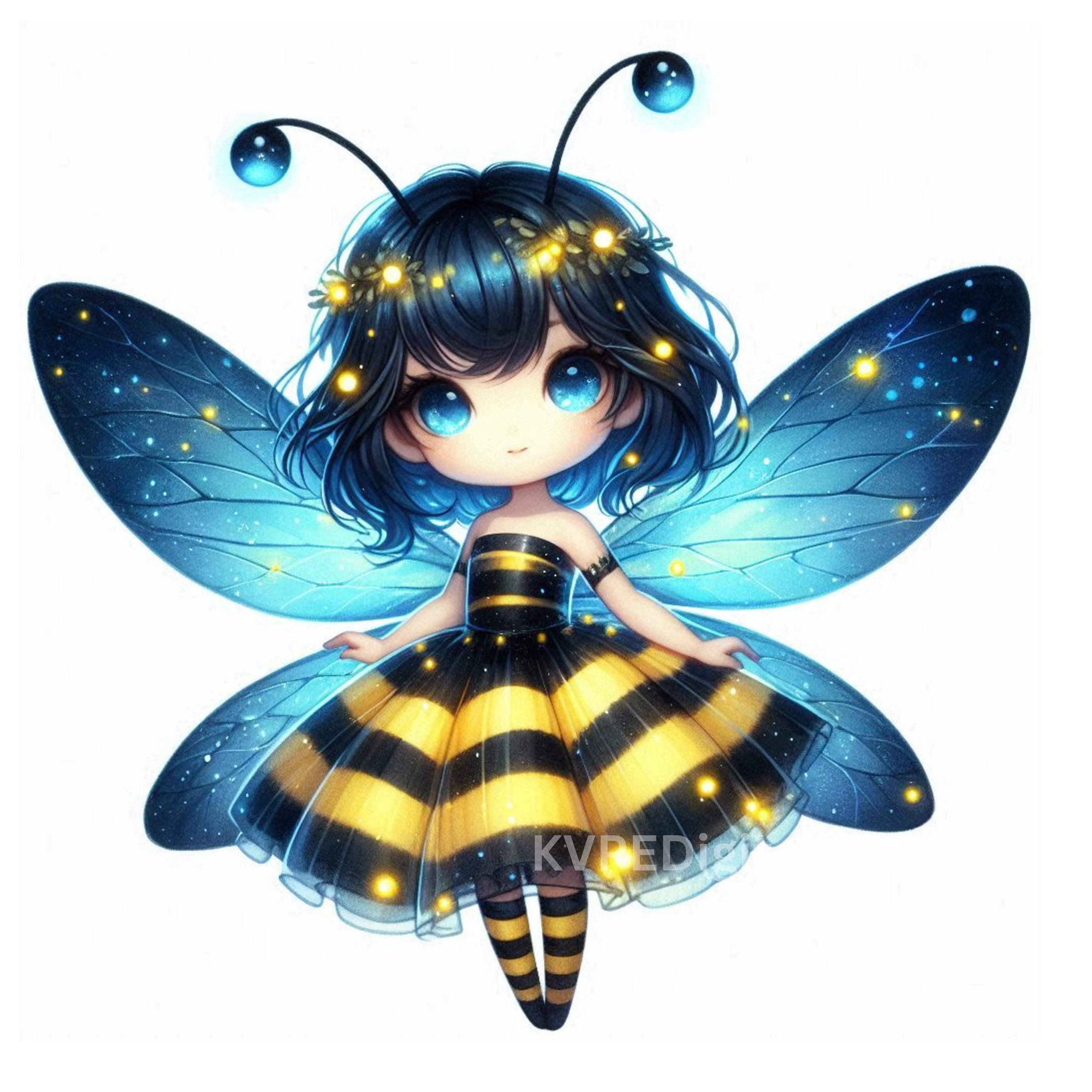 Chibi Insects Chibi Firefly Glow Fairy Clipart, 12 Jpeg Cute Bioluminescent Summer ...