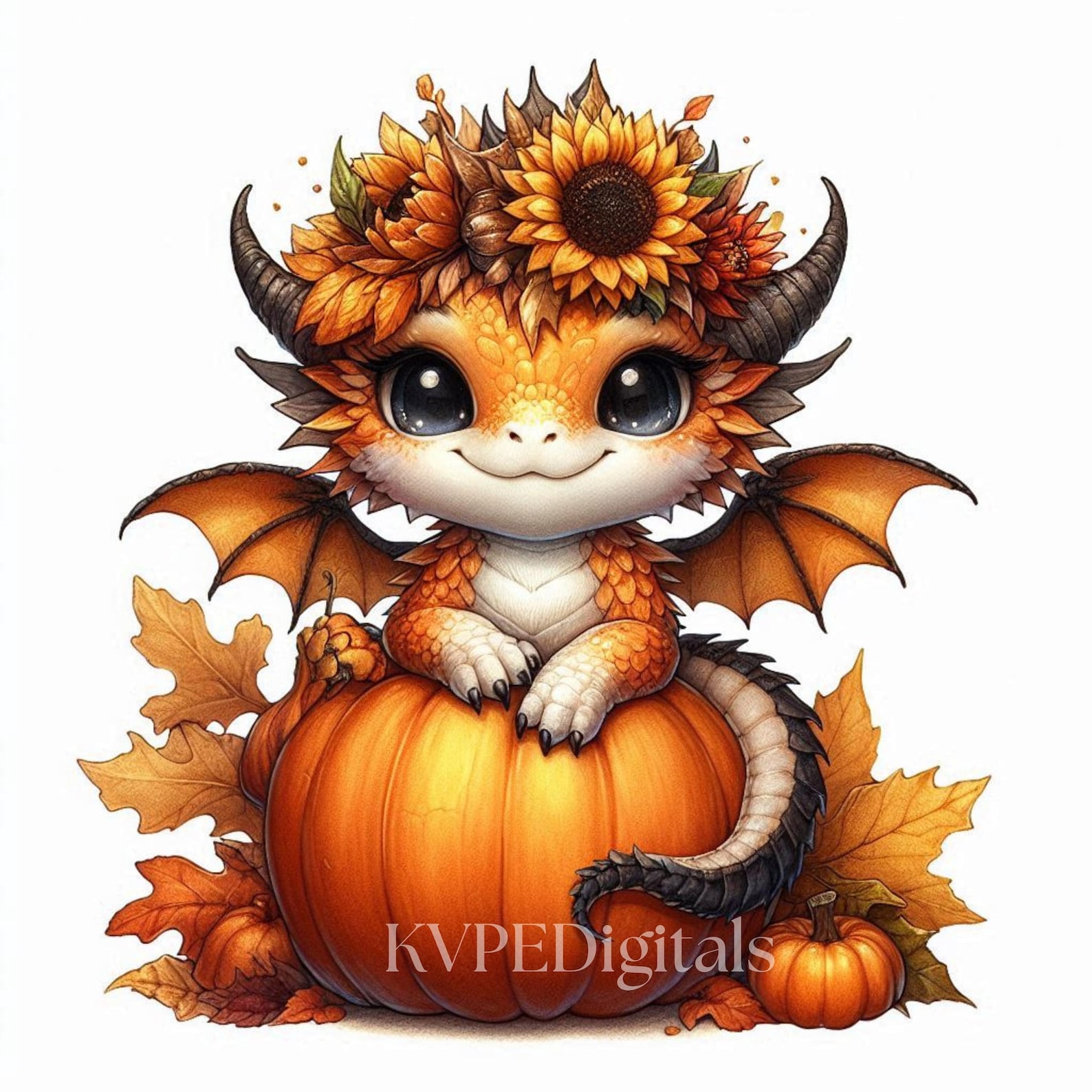 Sunflower Fall Dragon Clipart, 20 Jpeg Autumn Dragon Sublimation, Cute ...