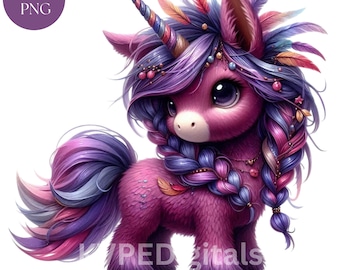 Paquete de imágenes prediseñadas de unicornios lindos, 16 unicornios bebé PNG, unicornio de acuarela, unicornio para álbum de recortes, pegatinas de unicornio imprimibles, arte para uso comercial