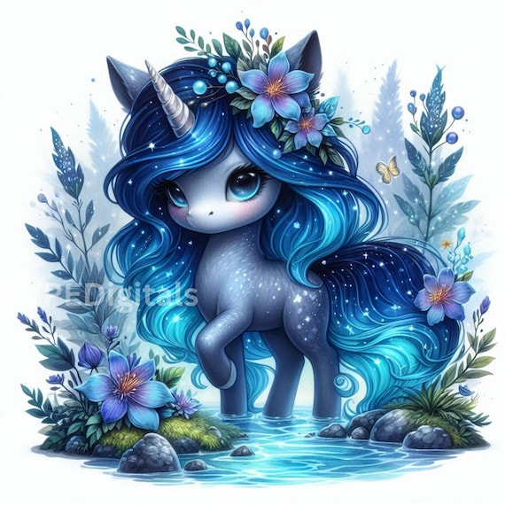 天空の森のユニコーン、魔法の赤ちゃんユニコーンのクリップアート22点