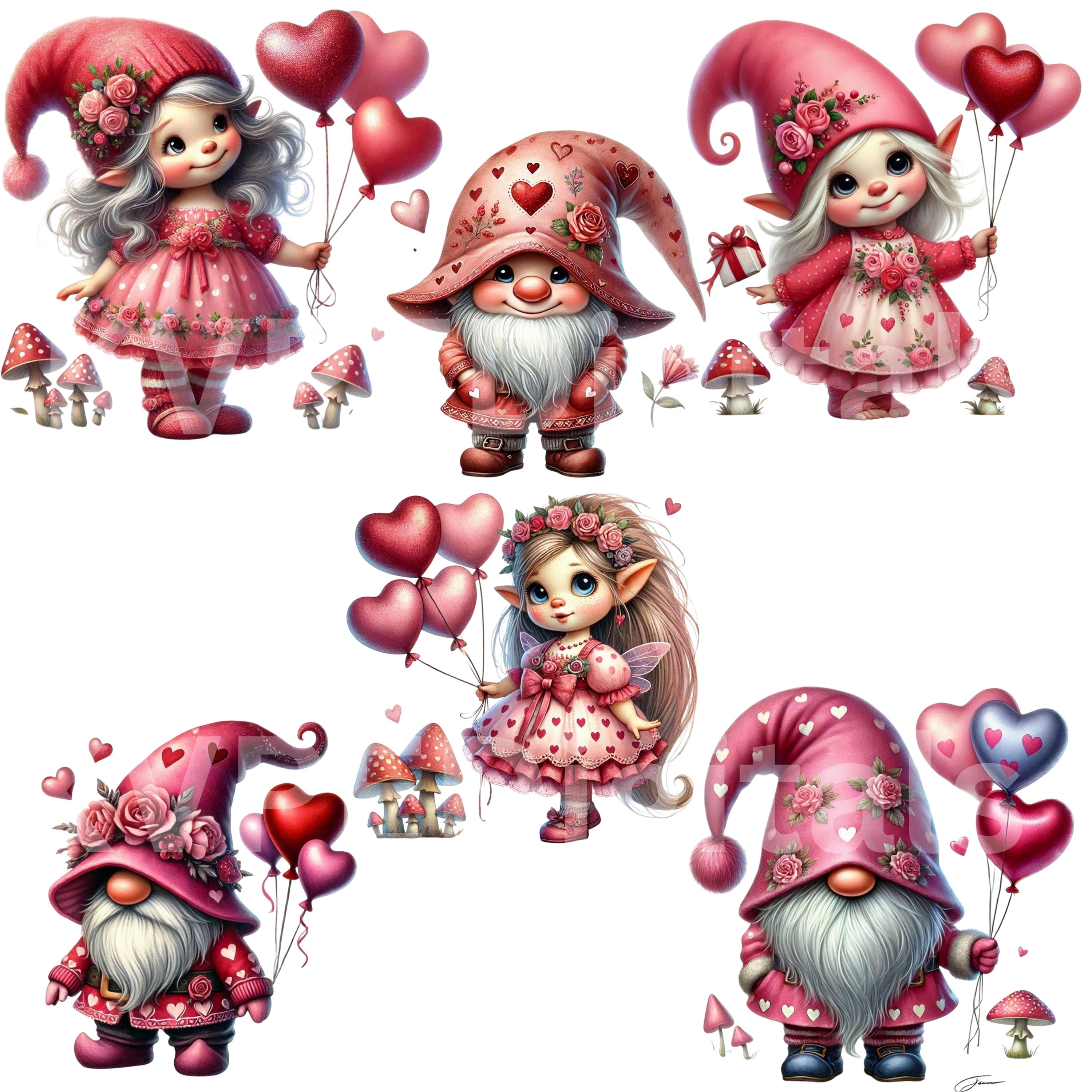 Valentine Gnome PNG Bundle Watercolor Valentines Day Clipart, 55 PNG ...