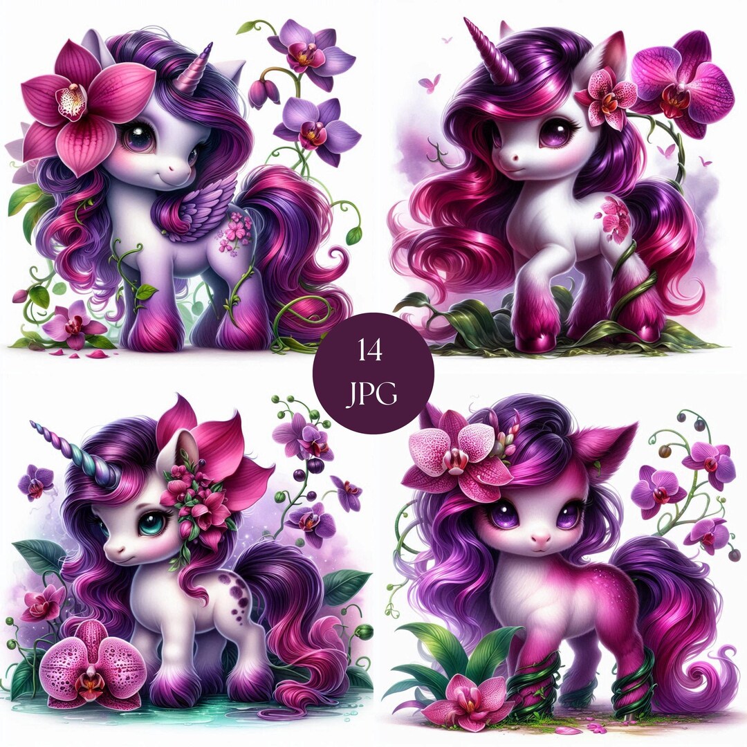 Orchid Bloom Floral Unicorn Spring Clipart Bundle, 14 JPG Flower ...