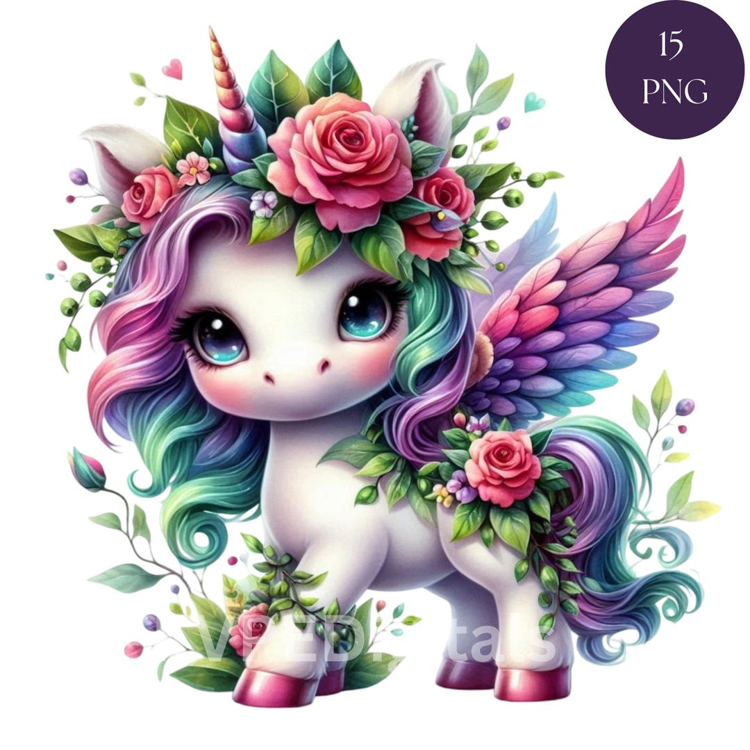Floral Unicorn Clipart Bundle, 15 PNG Flower Baby Unicorn, Spring ...
