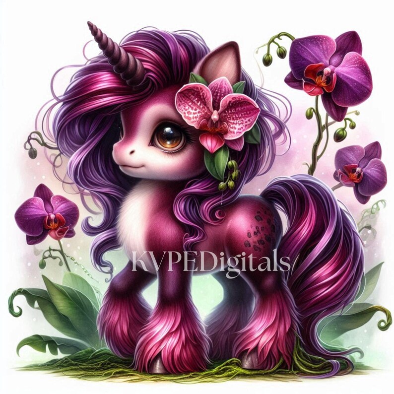 Orchid Bloom Floral Unicorn Spring Clipart Bundle, 14 JPG Flower ...