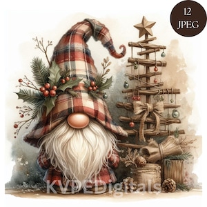 Gnomo xadrez rústico de Natal, 12 gnomos de Natal da floresta em JPEG, pacote de clipart de gnomos natalinos, gnomo da floresta de inverno, gráficos para uso comercial