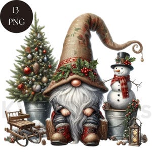 Gnome de Noël rustique, grange, cliparts, 13 PNG à imprimer pour les fêtes, téléchargement immédiat fichier numérique Scrapbooking journalisation Illustration