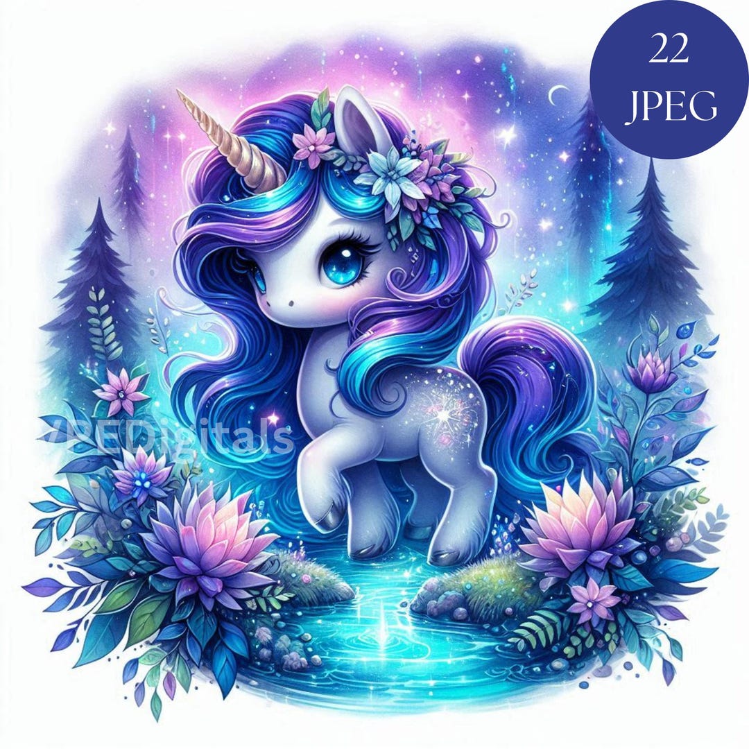 Celestial Forest Unicorn, 22 Jpeg Magical Baby Unicorn Clipart