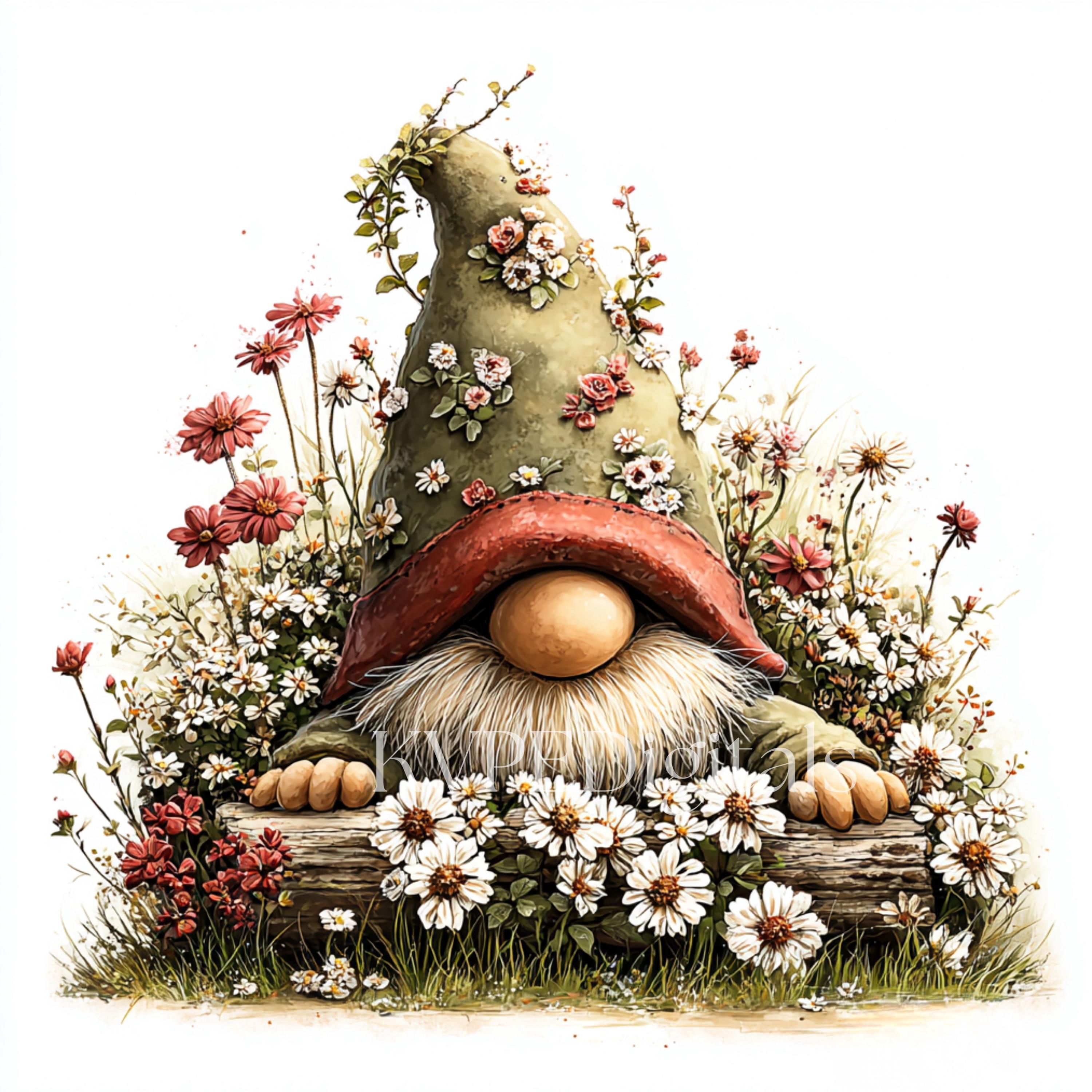 Spring Gnom Whimsical Spring Gnome Clipart, 27 PNG-JPG Spring Garden Gnome, Cute ...