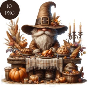Thanksgiving Gnome Clipart, 10 PNG Herbst Ernte Printables, Dankbarkeit Herbst digitale Wand Kunst Dekor, sofortiger Download kommerzielle Nutzung