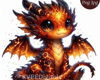 Celestial Ember Dragon, 10 Png-Jpeg Clipart Bundle Cute Baby Dragon Graphic, Magical Brown Dragon, Commercial Use Digital Download Printable
