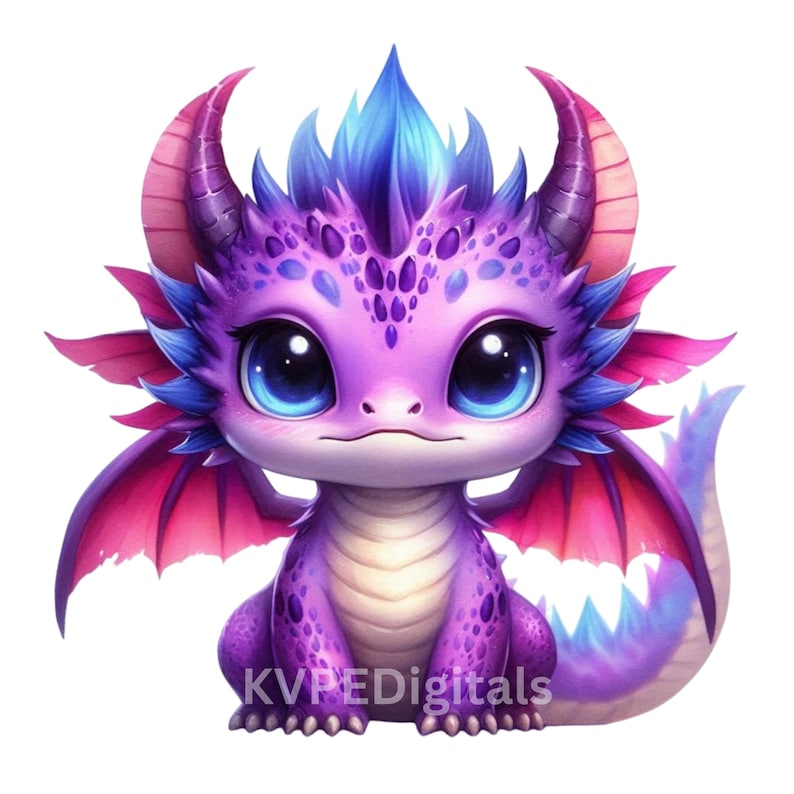 Cute Purple Dragon Clipart Bundle, 15 PNG Magical Creature Graphics ...