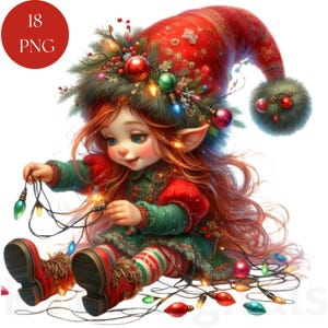 Weihnachten Winter Gnome Mädchen niedlichen Urlaub Clipart, 18 PNG Printables, Festliche digitale Wand-Kunst-Dekor, Sofort-Download für kommerzielle Nutzung diy