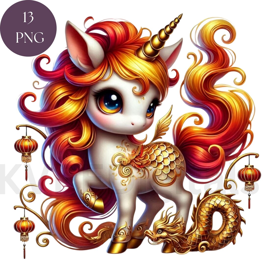 Chinese New Year Unicorn Cute Festive Holiday Dragon Unicorn Clipart ...