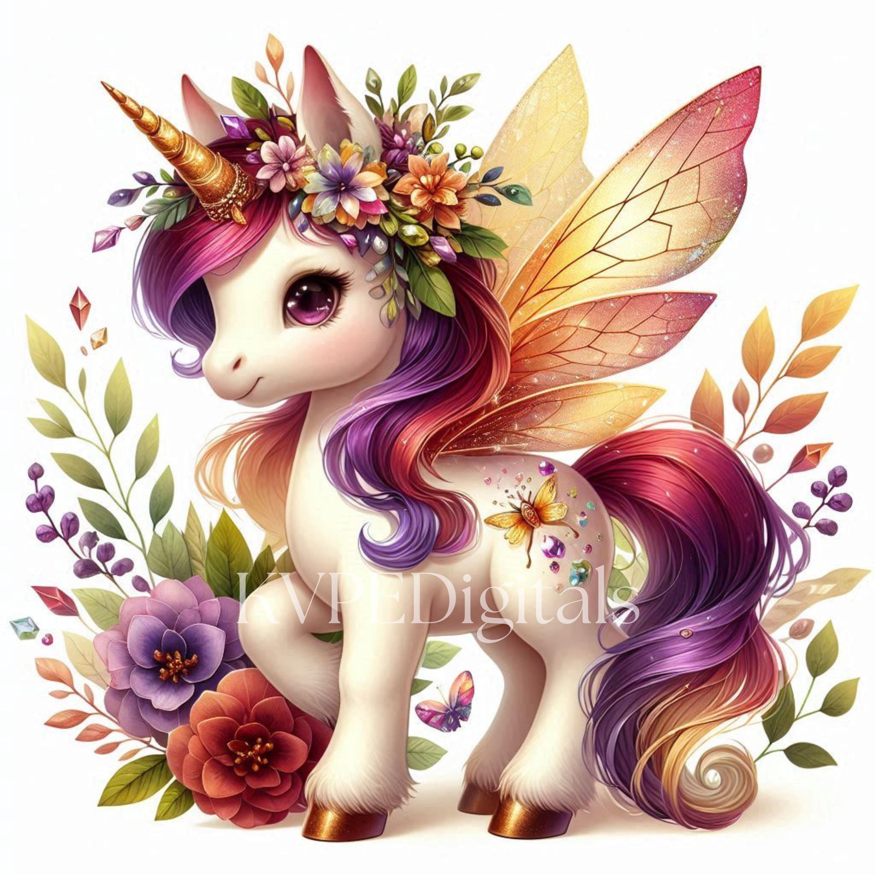 Whimsical Floral Unicorn Clipart Bundle, 16 PNG-JPG Spring Garden ...