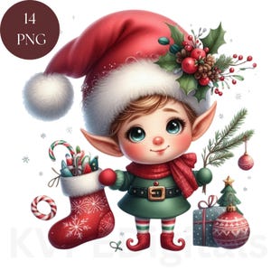 Elfos de Natal fofos, Elfos de inverno festivos, Ajudantes de Papai Noel, Cliparts, 14 PNG, Decorações de parede digitais para impressão, Download instantâneo, Artesanato
