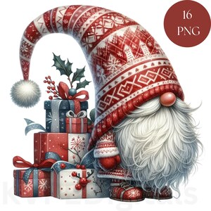 Gnomo nórdico de invierno navideño, 16 gnomos festivos PNG para imprimir, descarga instantánea de arte digital para pared, scrapbooking, bricolaje