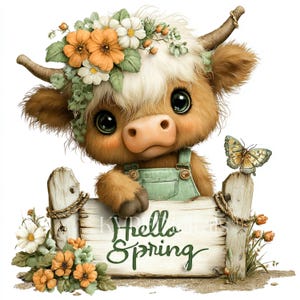 Making A Spring Cow Spring Highland Cow Clipart, 19 PNG-JPG Cute Spring Baby Cow ...