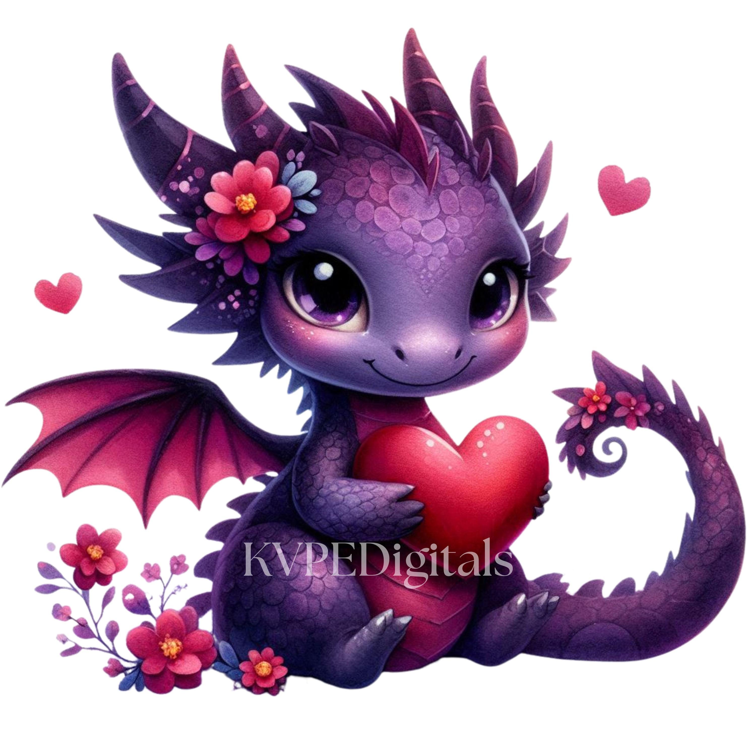 Valentine Dragon Clipart, 15 PNG Purple Love Dragon, Cute Baby Dragon ...