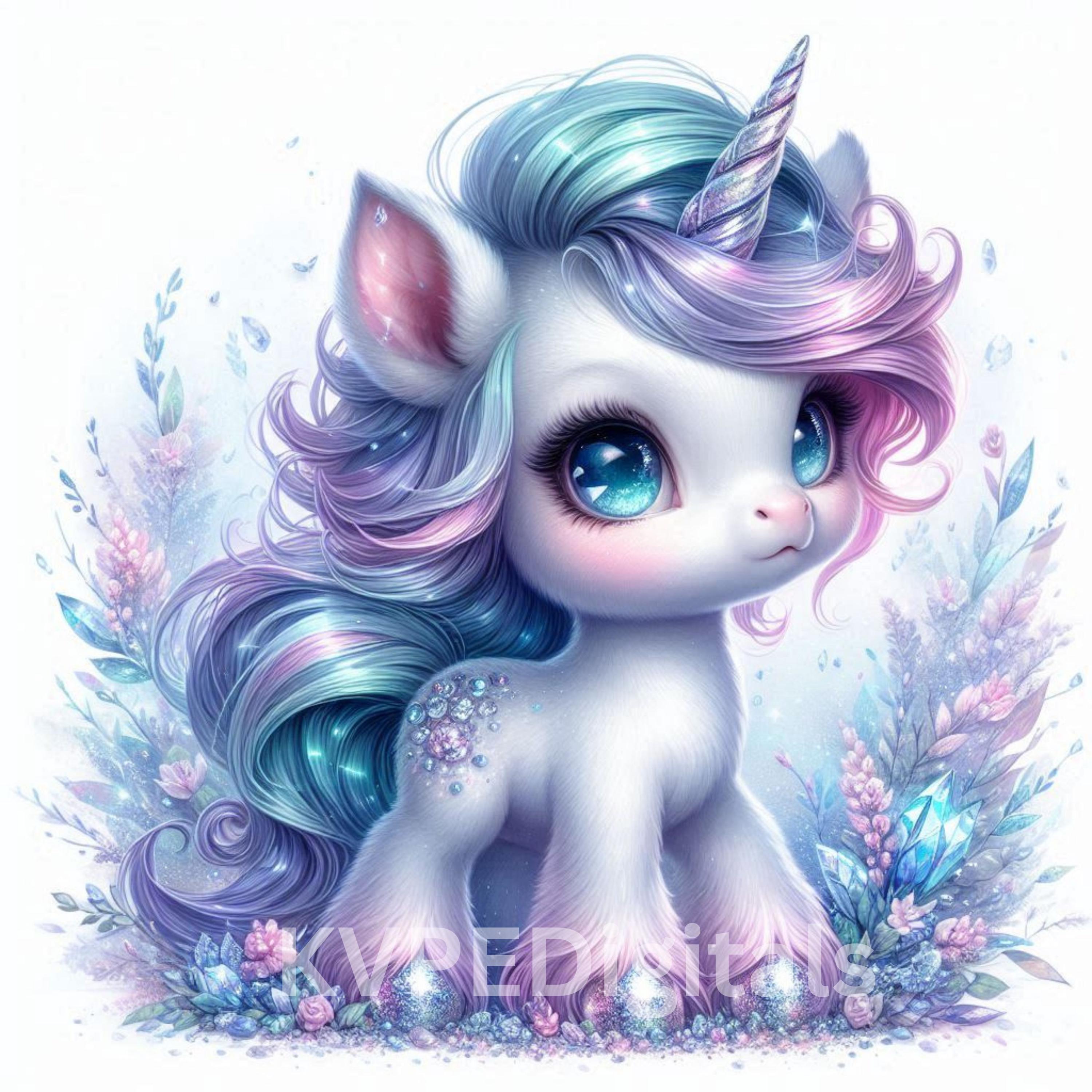 Pastel Baby Unicorn Clipart Bundle, 15 Jpeg Cute Kawaii Chibi Floral ...