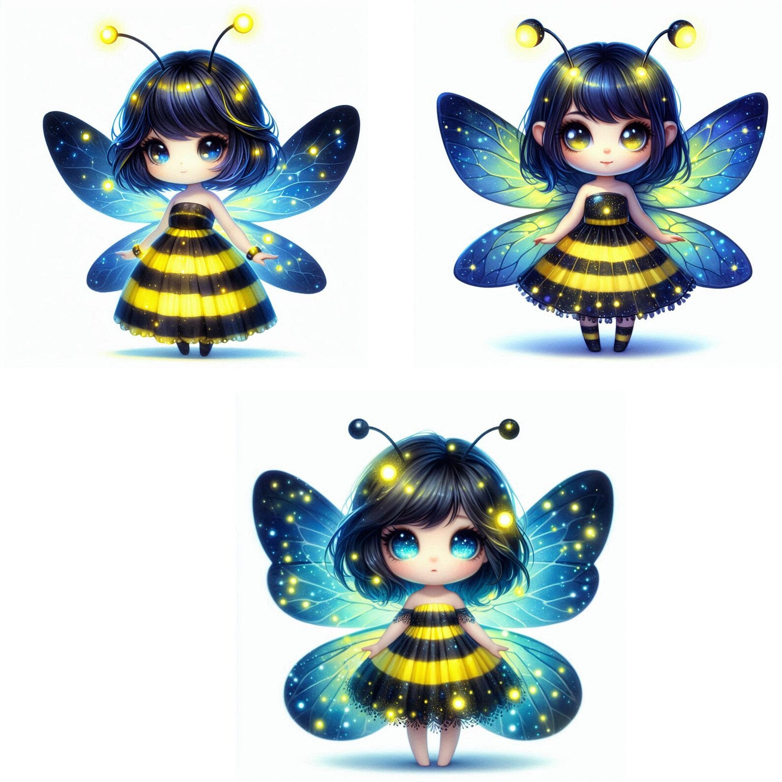 Chibi Insects Chibi Firefly Glow Fairy Clipart, 12 Jpeg Cute Bioluminescent Summer ...