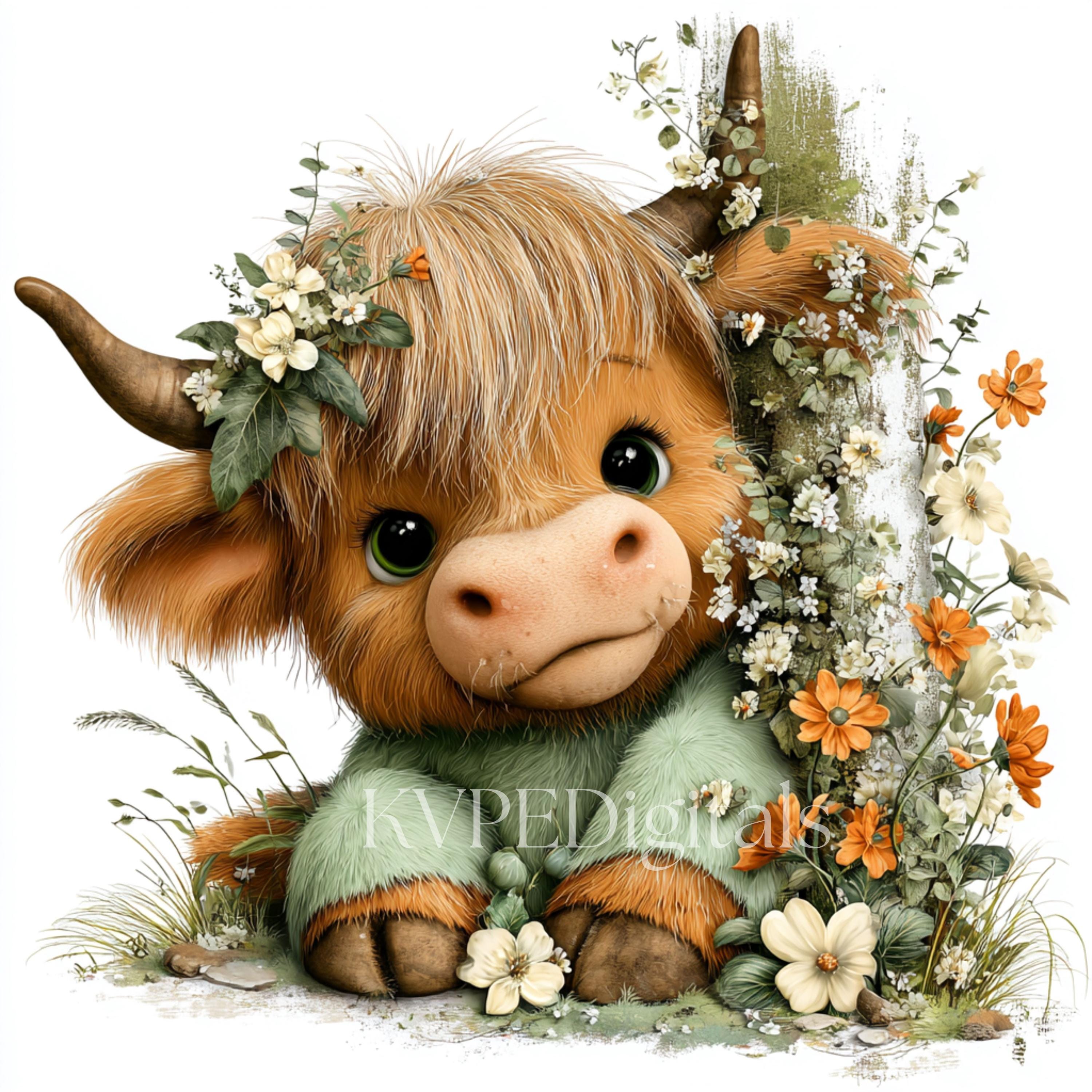 Spring Cow Drawings Spring Highland Cow Clipart, 19 PNG-JPG Cute Spring Baby Cow ...