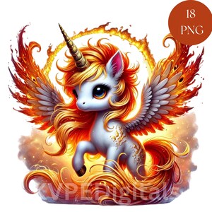 Phoenix Unicorn magisch wezen aquarel clipart bundel, 18 PNG digitaal bestand afdrukbare bestanden Instant Download afbeeldingen voor kinderen, commercieel gebruik