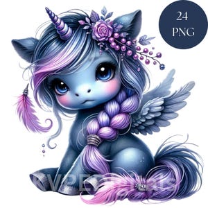 Magisches Pastell Einhorn Verträumtes dunkles Einhorn Clipart Bundle, 24 PNG niedliche digitale Drucksachen, kommerzielle Nutzung, Kindergrafiken, Scrapbooking-Handwerk