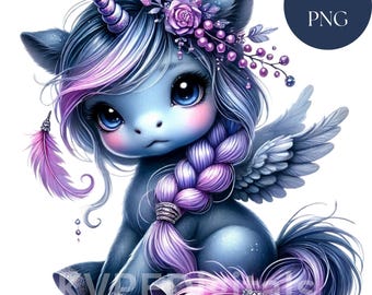 Magical Pastel Unicorn Dreamy Dark Unicorn Clipart Bundle, 24 PNG Cute Digital Printables, Commercial Use, Kids Graphics,Scrapbooking Crafts