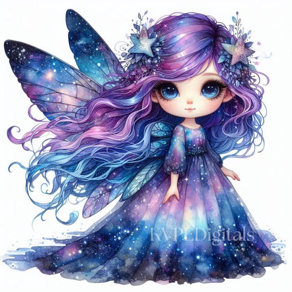 Celestial Fairy, 14 Jpeg Cosmic Fairy Clipart Bundle, Galaxy Fairy