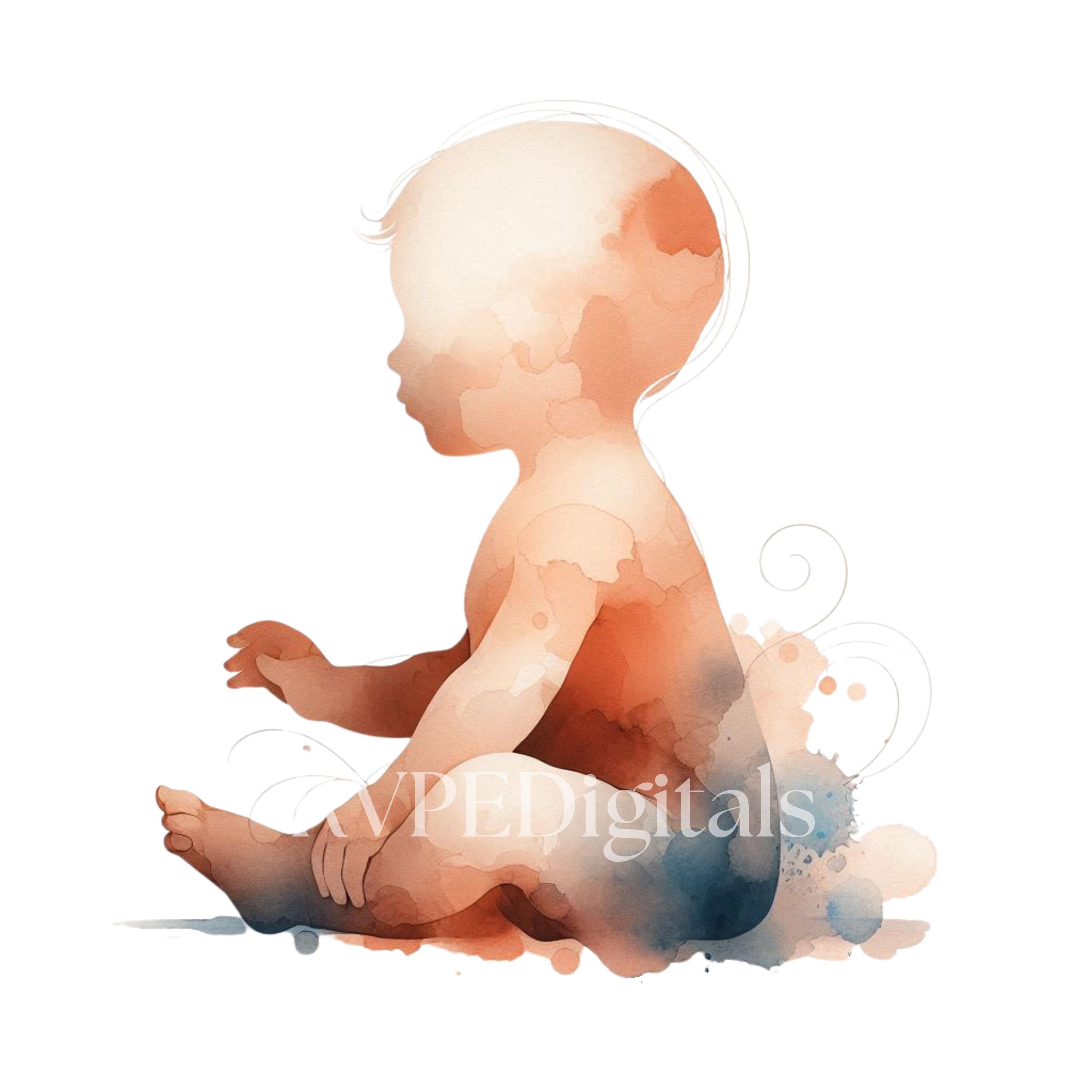 Abstract Baby Watercolor Clipart 15 PNG, Newborn Silhouette, Minimal ...