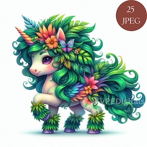 Tropisch eiland eenhoorn, 25 jpeg schattig levendige flora en fauna thema, commercieel gebruik digitale kinderen muur kunst decor printables, eiland fantasie